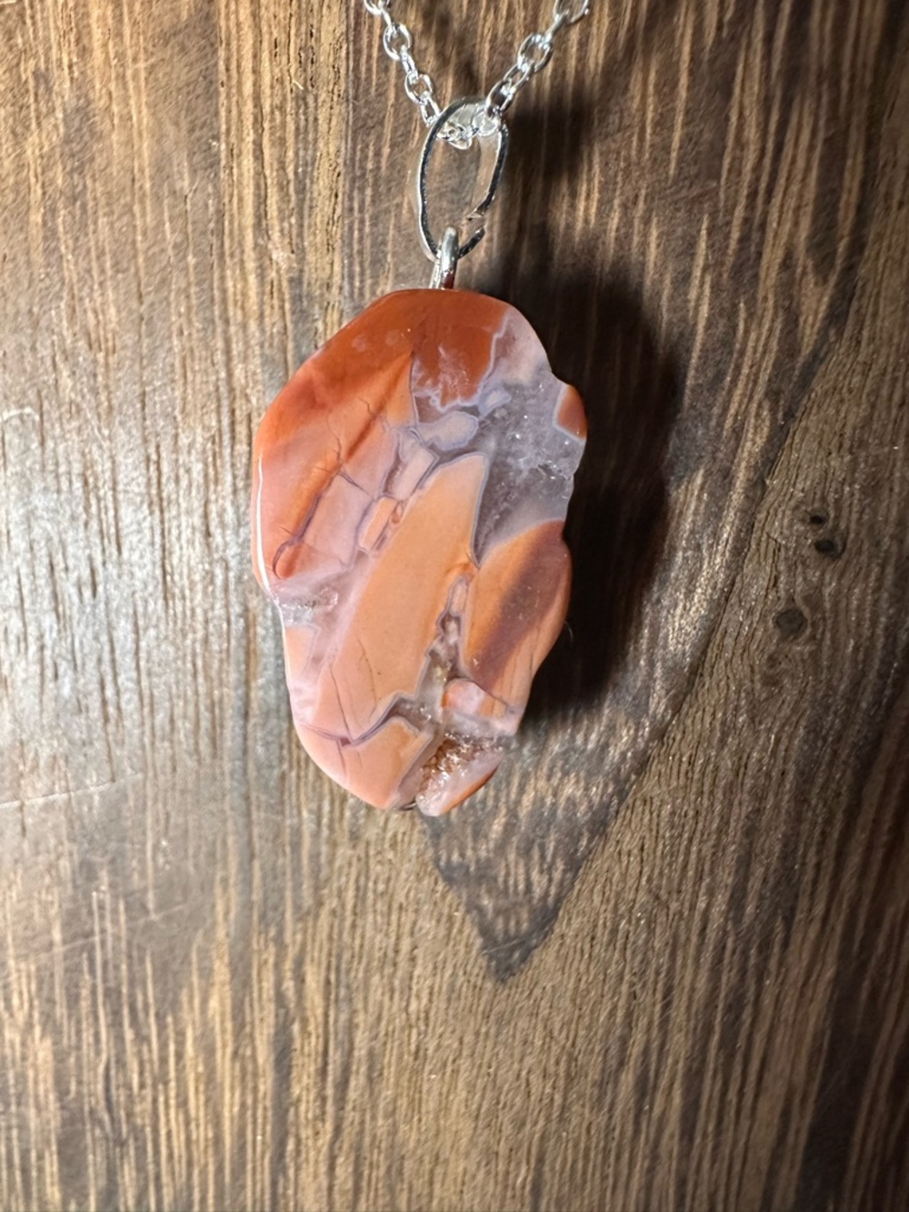 Dark Pink/Salmon Pink “Cotton Candy” Agate Pendant on Silver Plated Chain - Picture 10 of 13